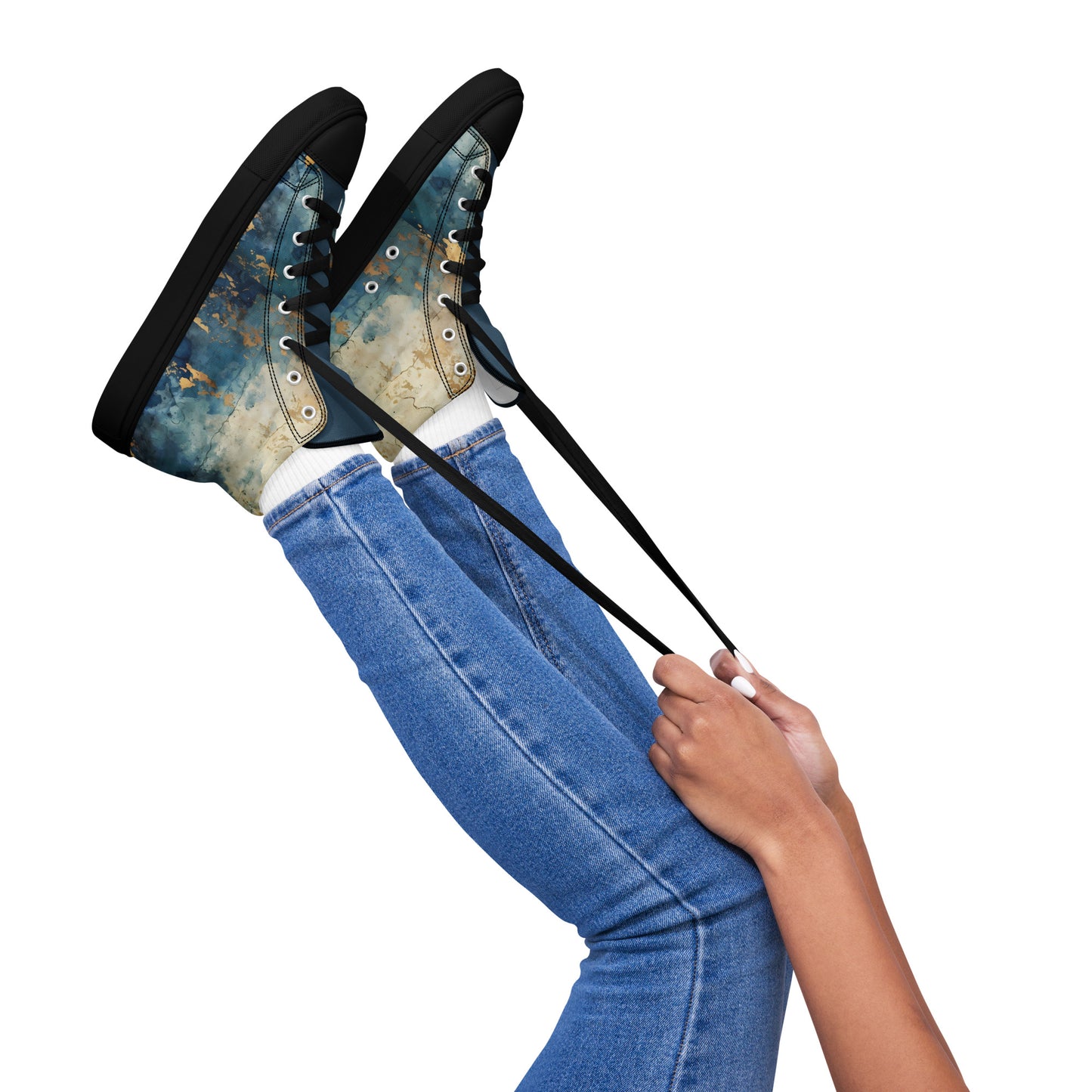 Women’s high top canvas shoes - Blue Gold Grunge