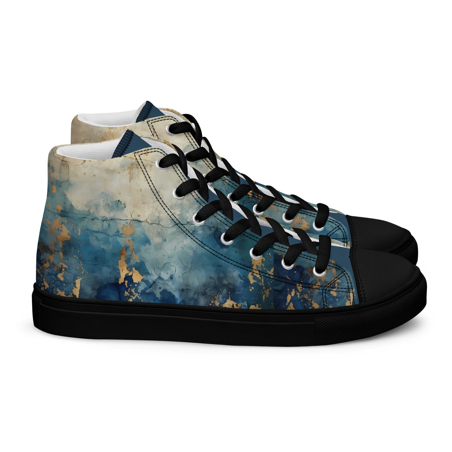 Women’s high top canvas shoes - Blue Gold Grunge