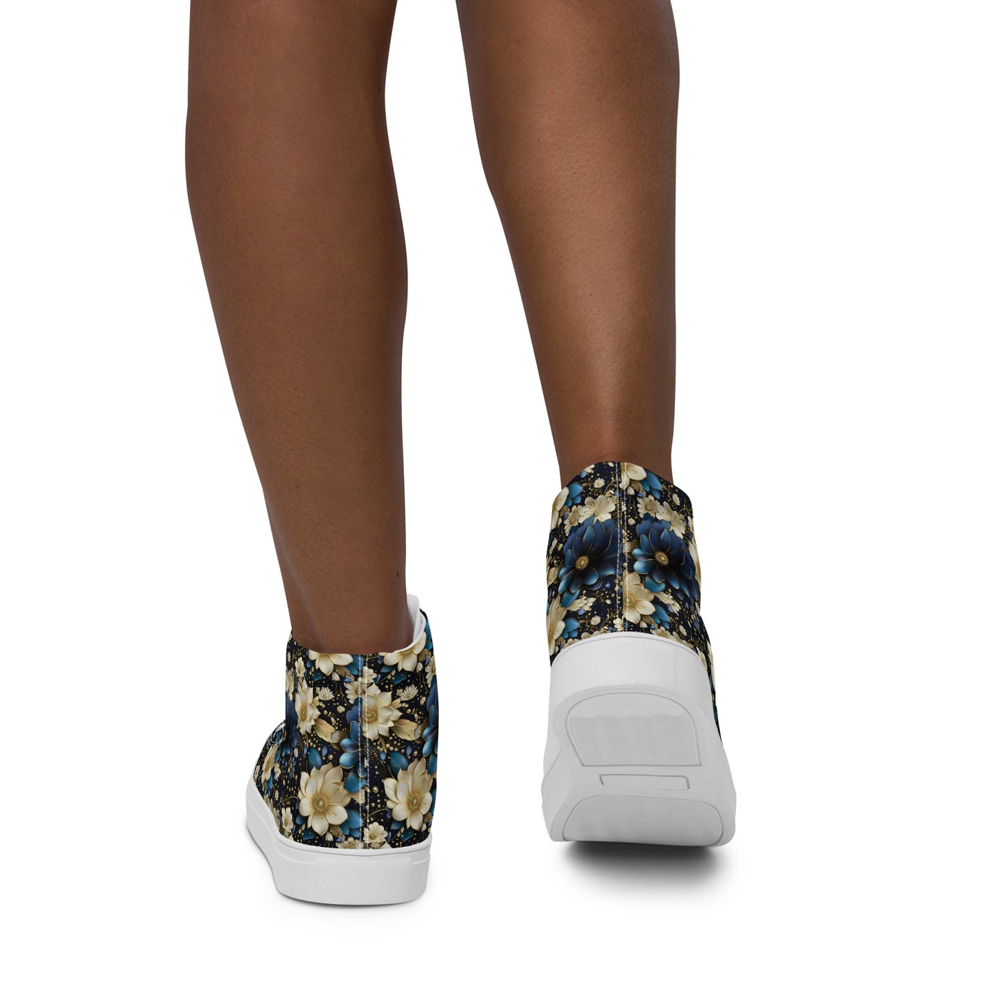 Women’s high top canvas shoes - Blue and cream colored flowers