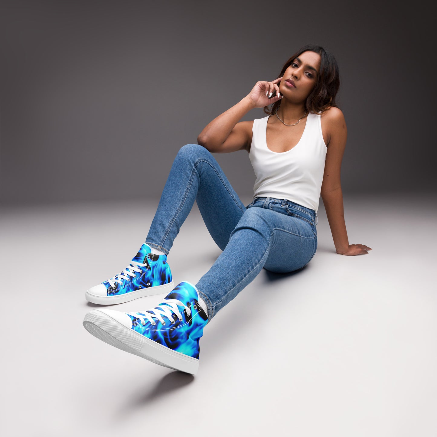 Women’s high top canvas shoes - Blue Flames