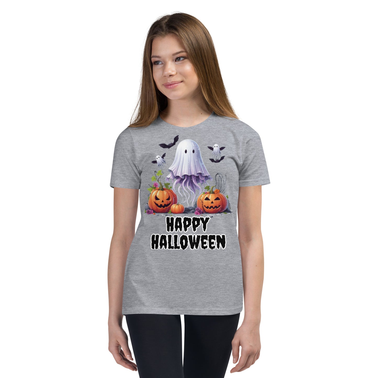 Kids Halloween T-Shirt with Spooky Jellyfish, Pumpkins, and Bats