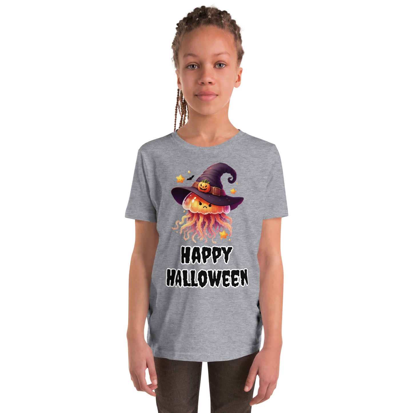 Happy Halloween Kids Tee with Jellyfish Witch - Spooky & Sweet Design