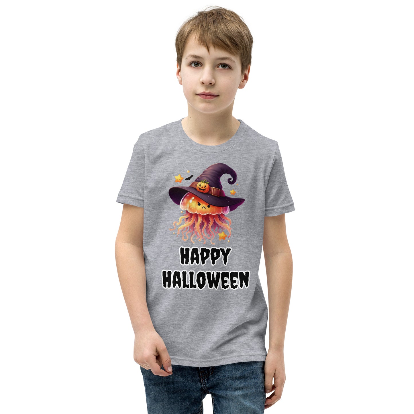 Happy Halloween Kids Tee with Jellyfish Witch - Spooky & Sweet Design