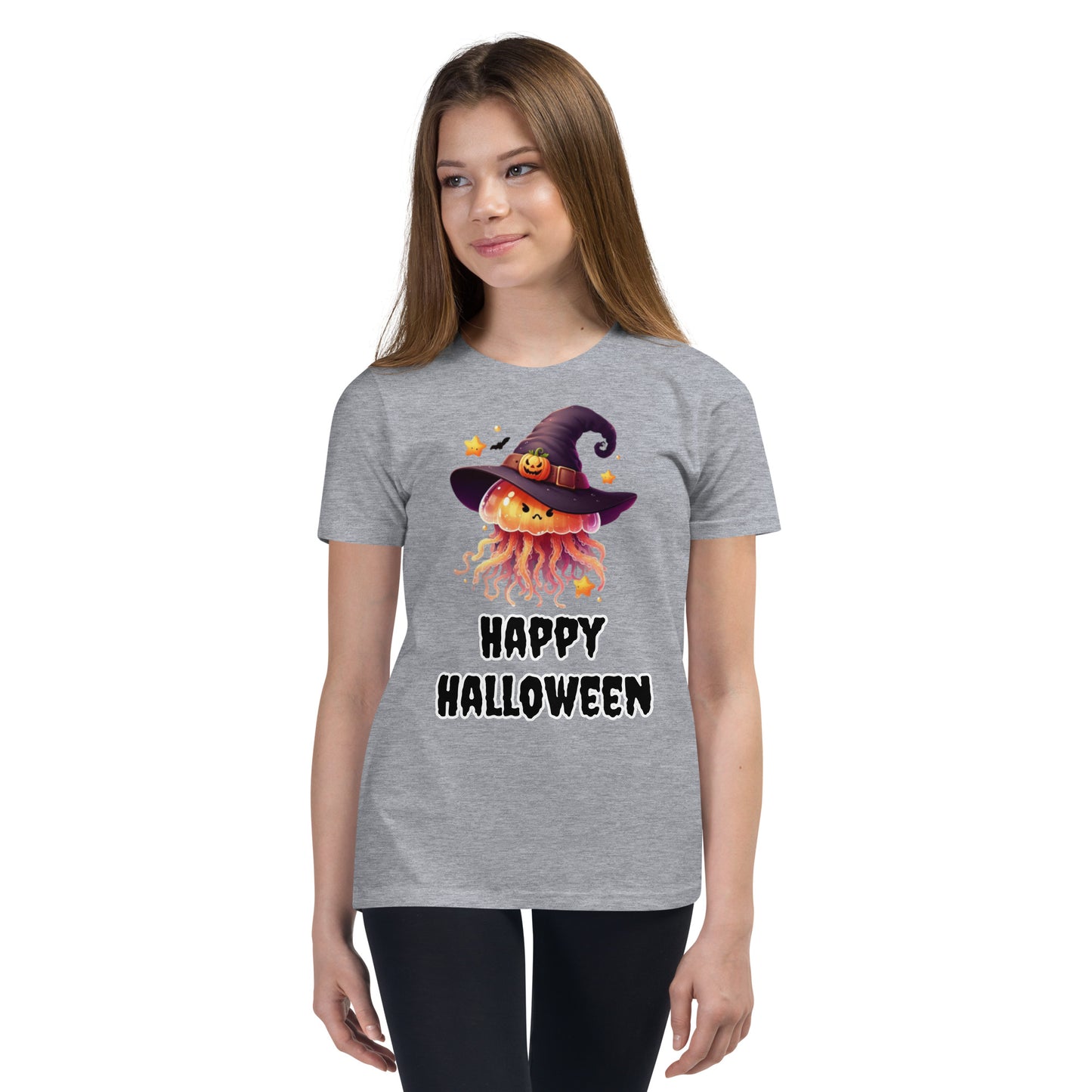 Happy Halloween Kids Tee with Jellyfish Witch - Spooky & Sweet Design