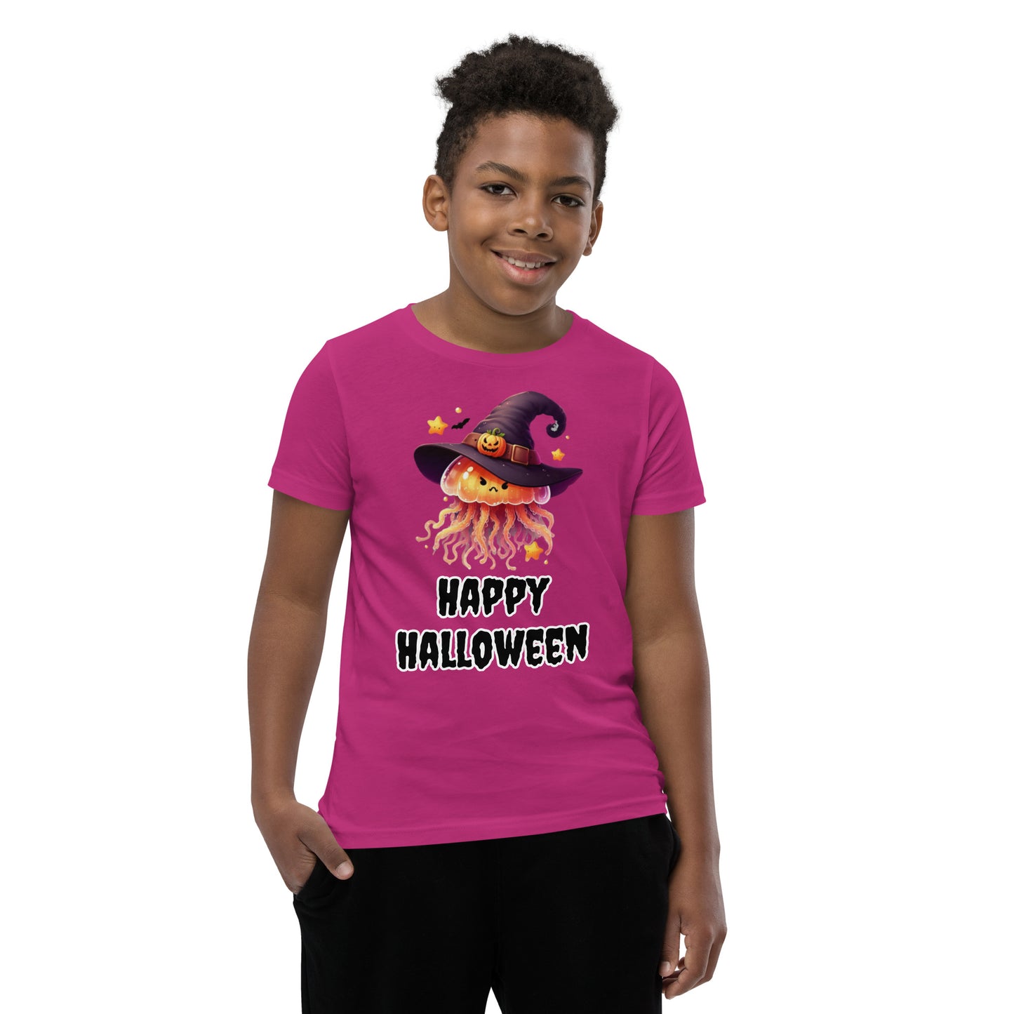 Happy Halloween Kids Tee with Jellyfish Witch - Spooky & Sweet Design