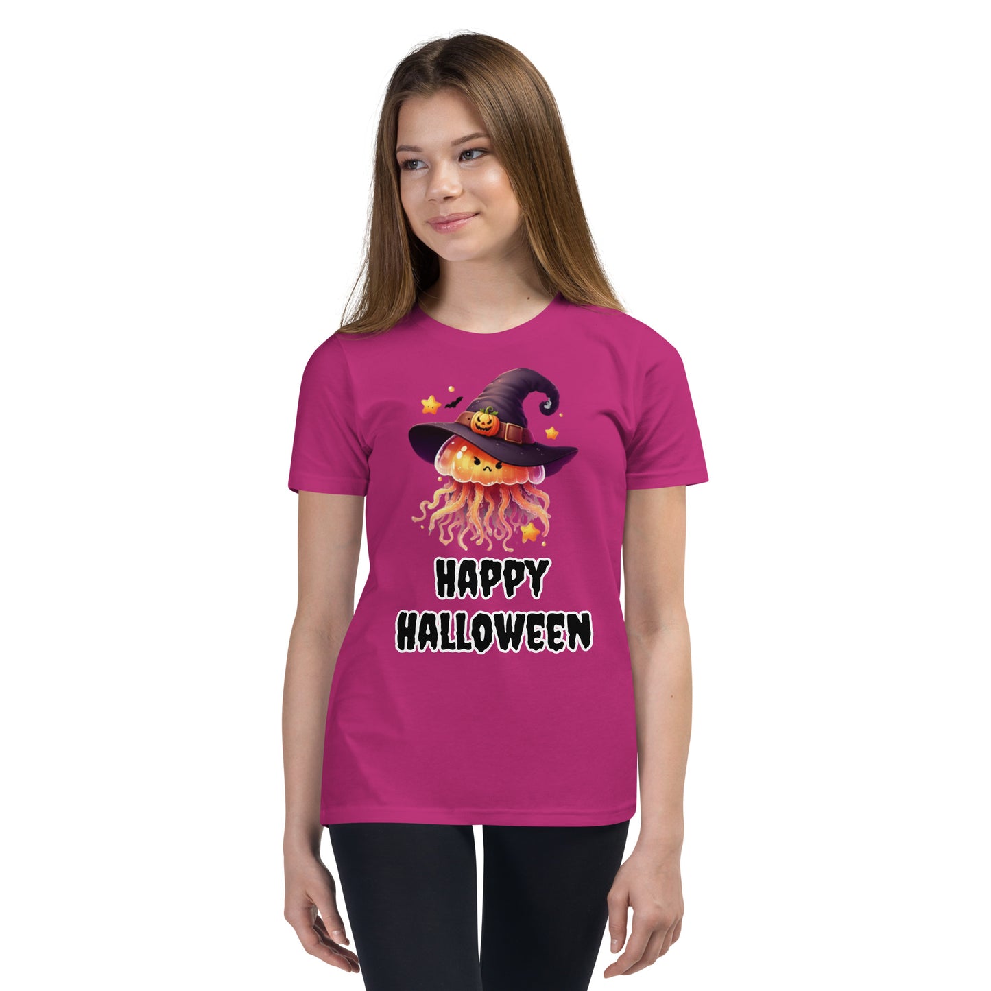 Happy Halloween Kids Tee with Jellyfish Witch - Spooky & Sweet Design