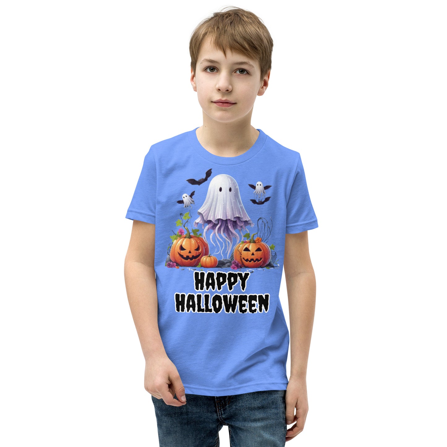 Kids Halloween T-Shirt with Spooky Jellyfish, Pumpkins, and Bats