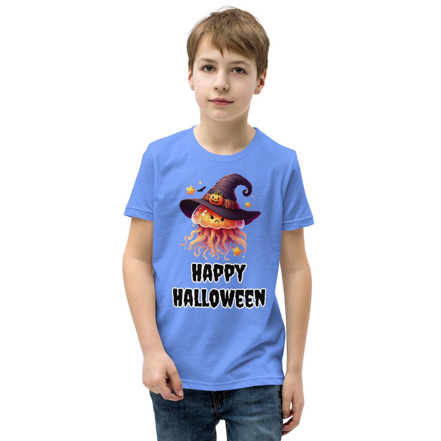 Happy Halloween Kids Tee with Jellyfish Witch - Spooky & Sweet Design