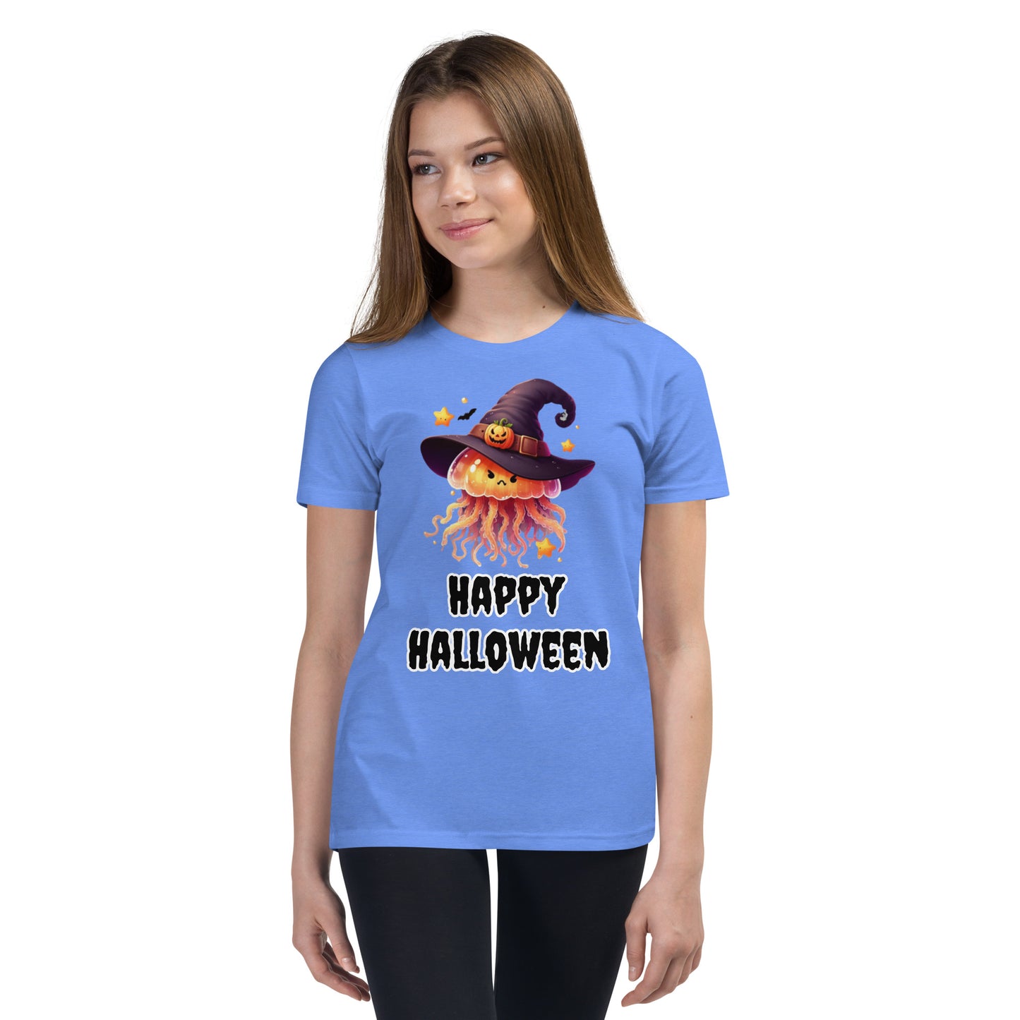 Happy Halloween Kids Tee with Jellyfish Witch - Spooky & Sweet Design