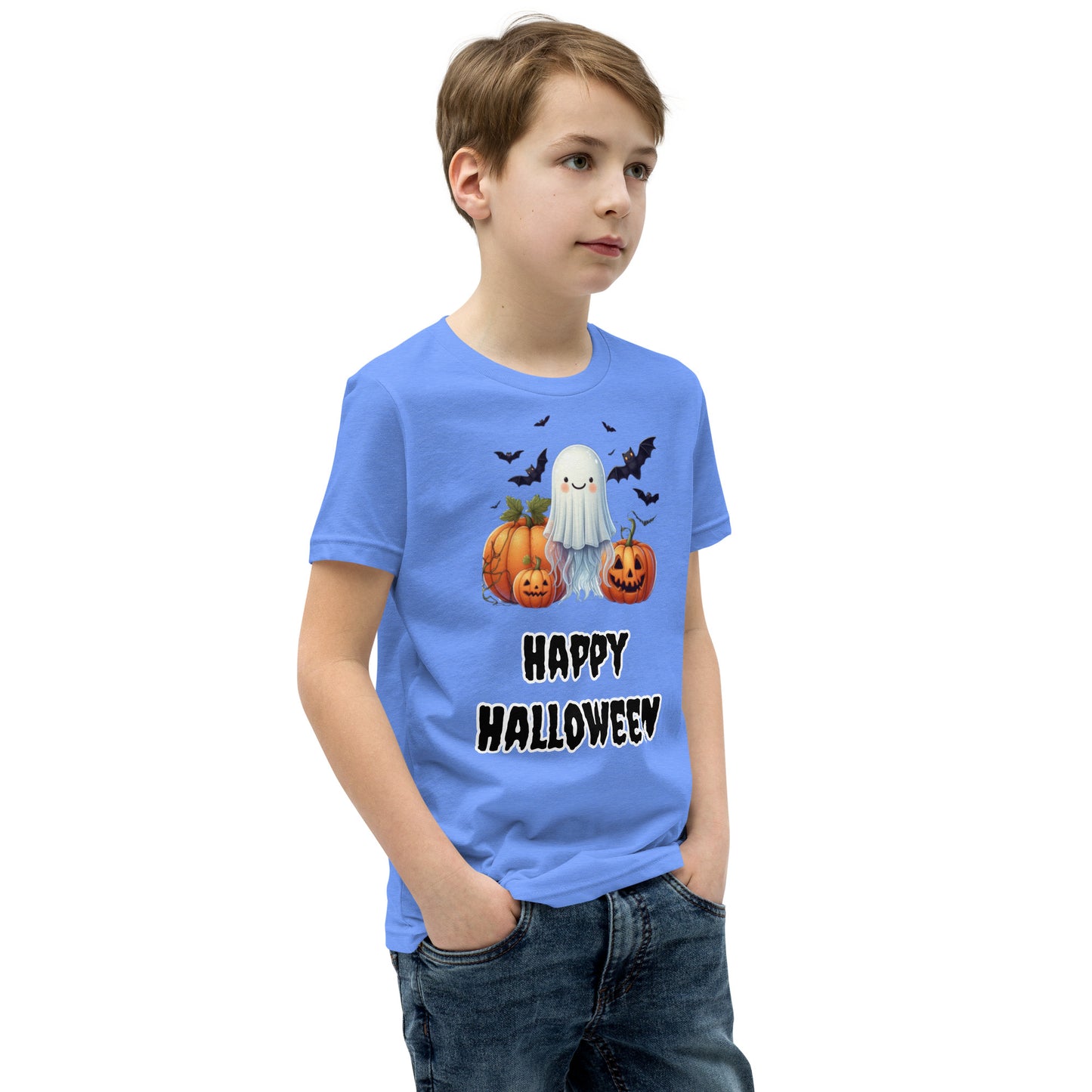 Trick-or-Treat with a Jellyfish in a Ghost Sheet Kids Shirt