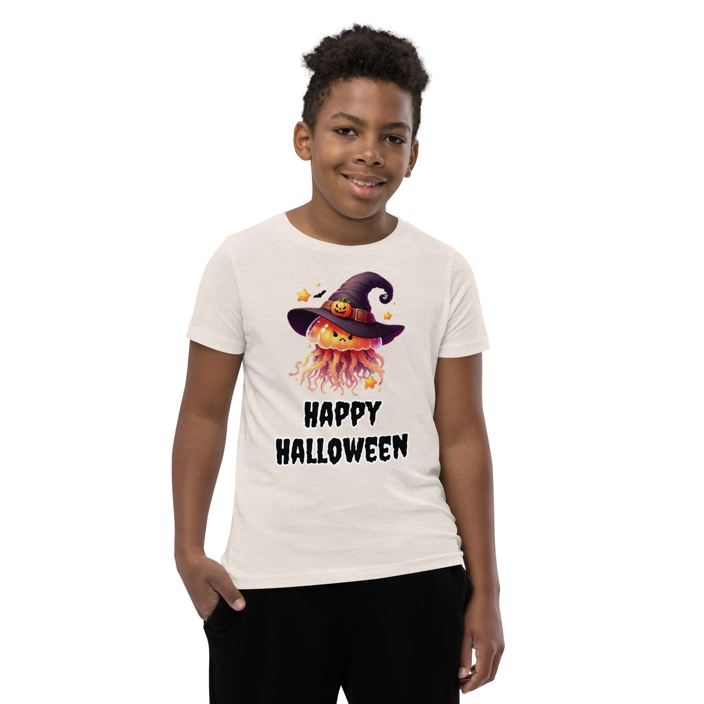 Happy Halloween Kids Tee with Jellyfish Witch - Spooky & Sweet Design