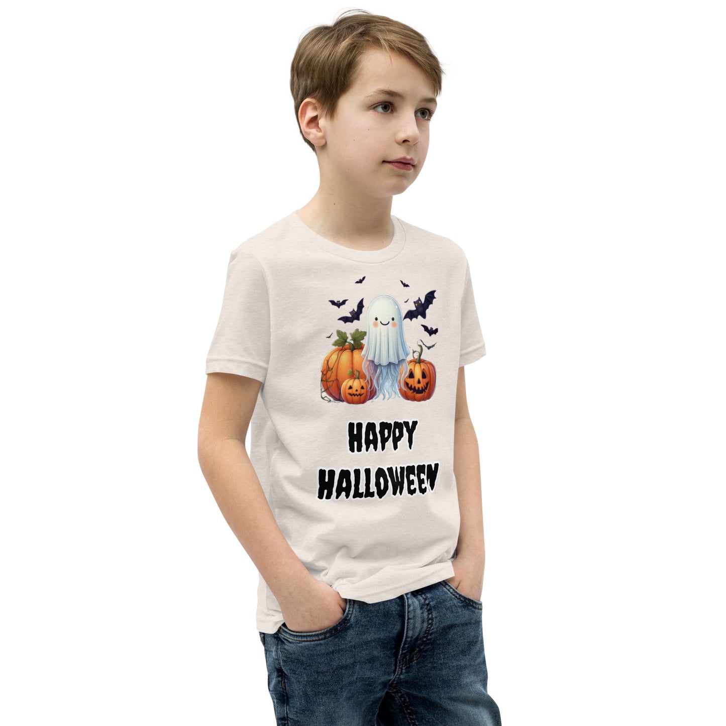 Trick-or-Treat with a Jellyfish in a Ghost Sheet Kids Shirt