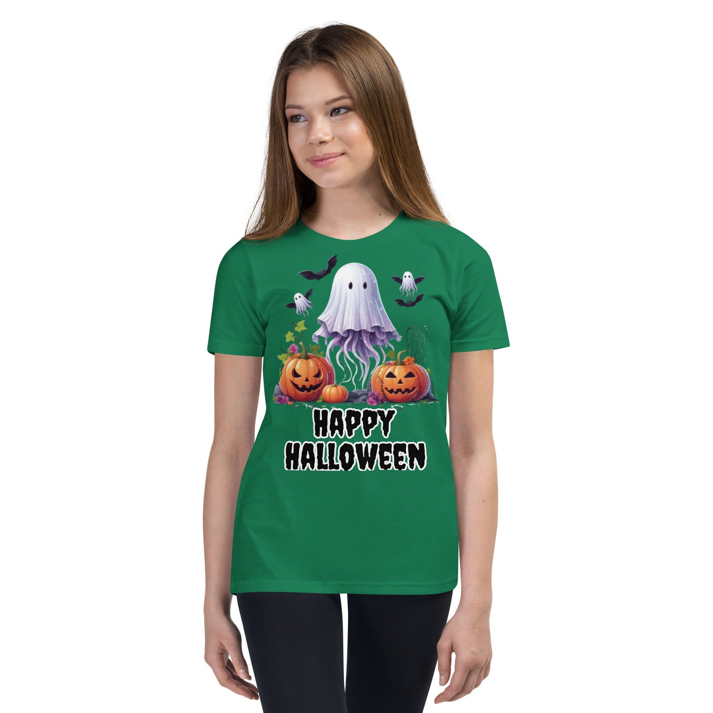 Kids Halloween T-Shirt with Spooky Jellyfish, Pumpkins, and Bats