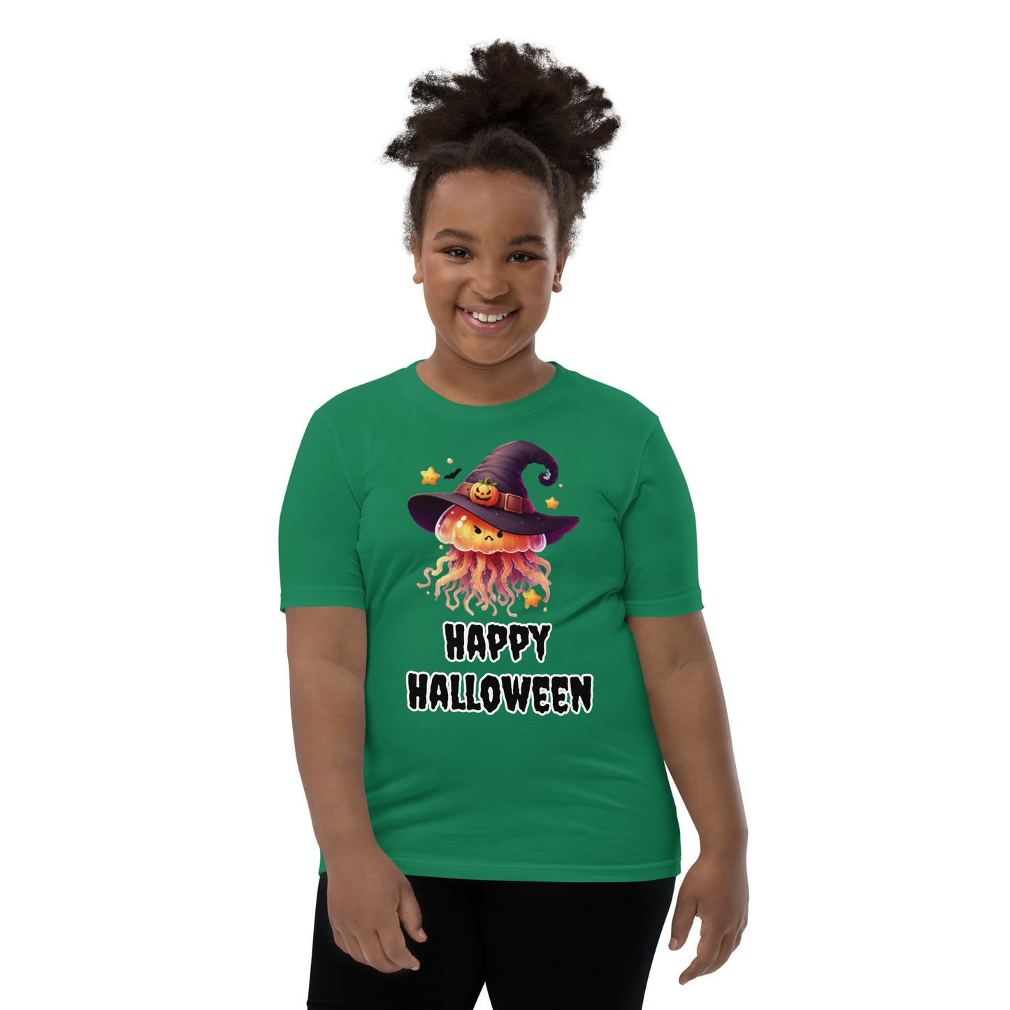 Happy Halloween Kids Tee with Jellyfish Witch - Spooky & Sweet Design