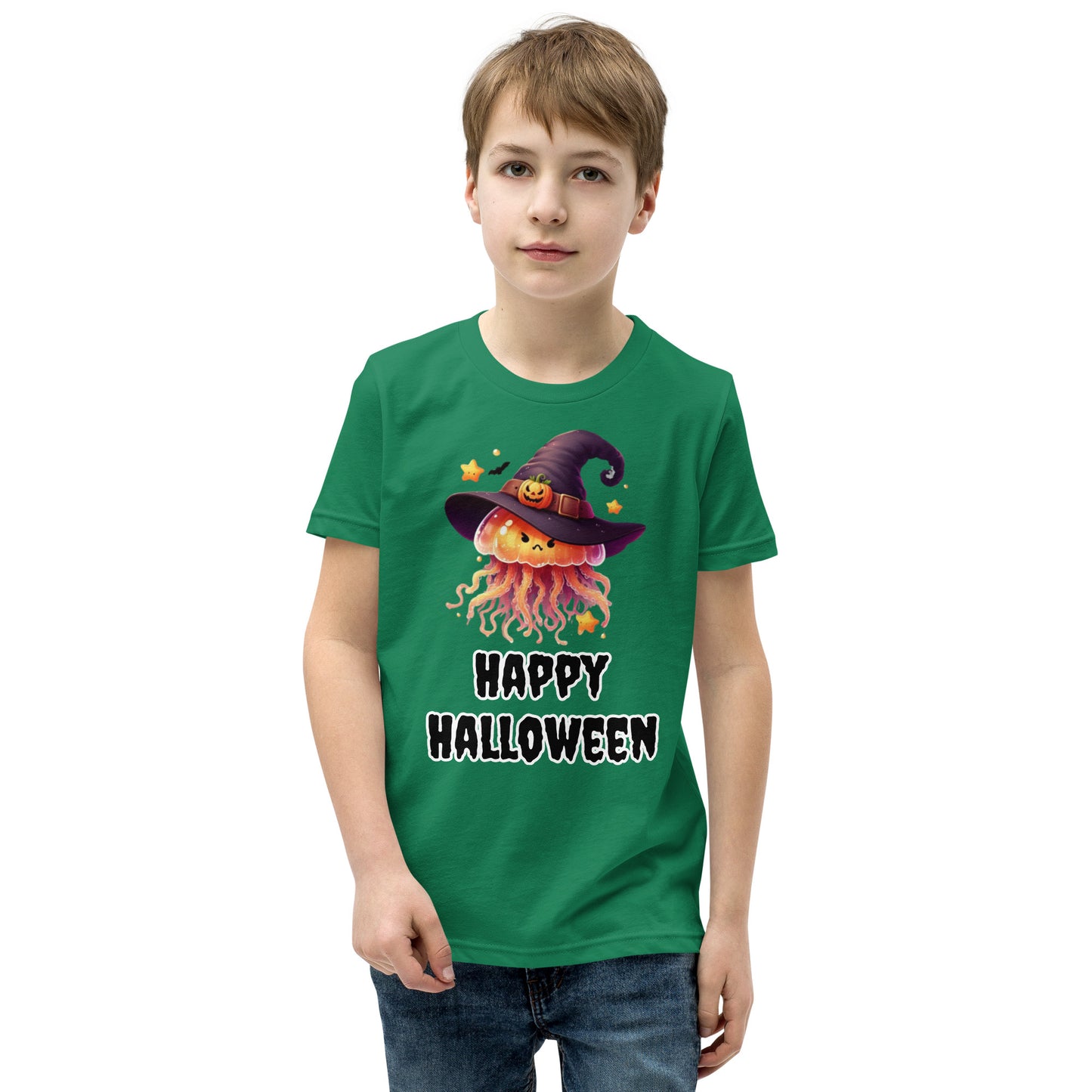 Happy Halloween Kids Tee with Jellyfish Witch - Spooky & Sweet Design