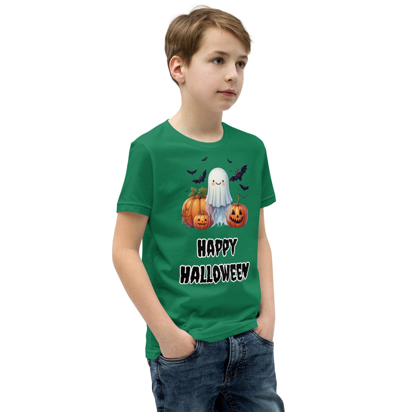 Trick-or-Treat with a Jellyfish in a Ghost Sheet Kids Shirt