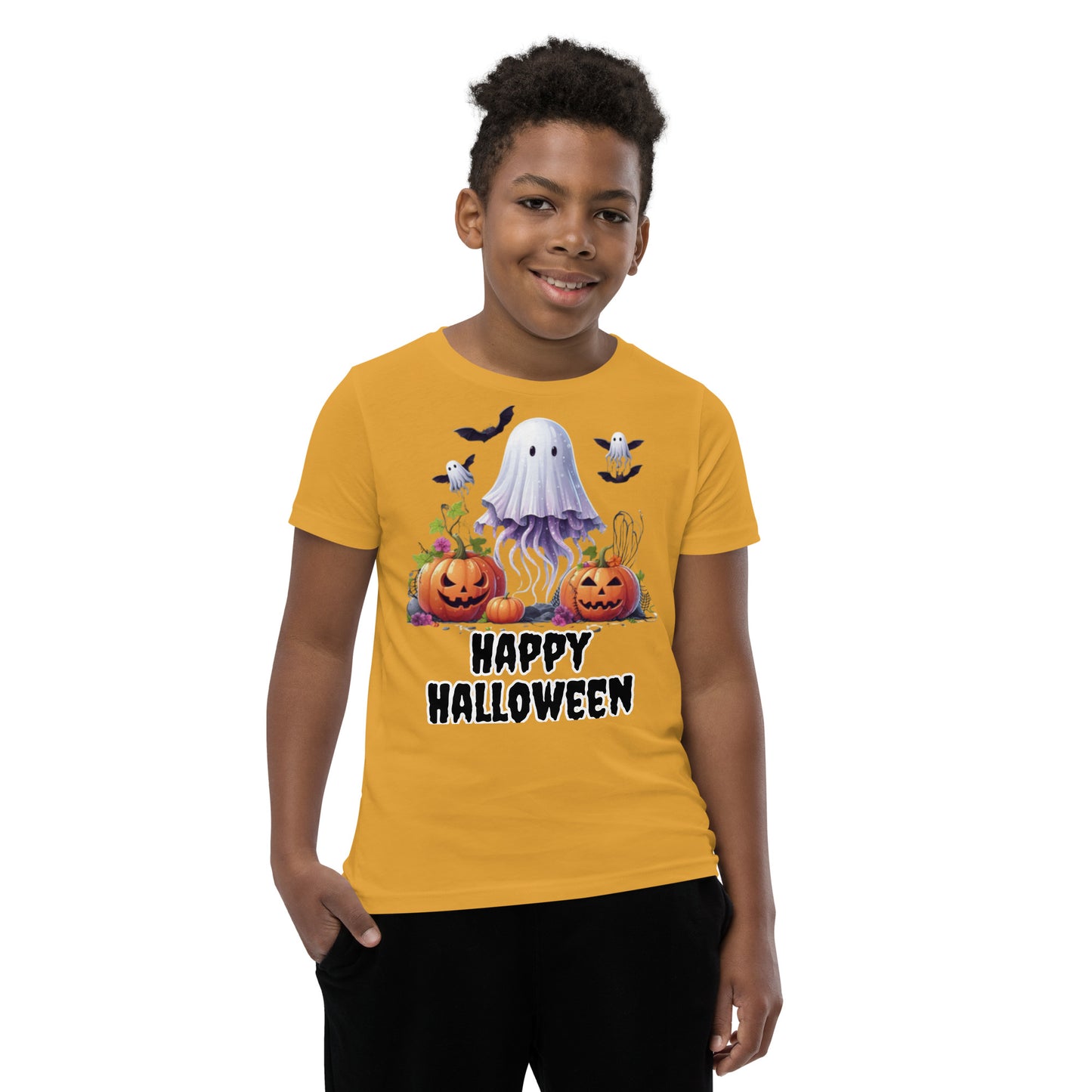 Kids Halloween T-Shirt with Spooky Jellyfish, Pumpkins, and Bats