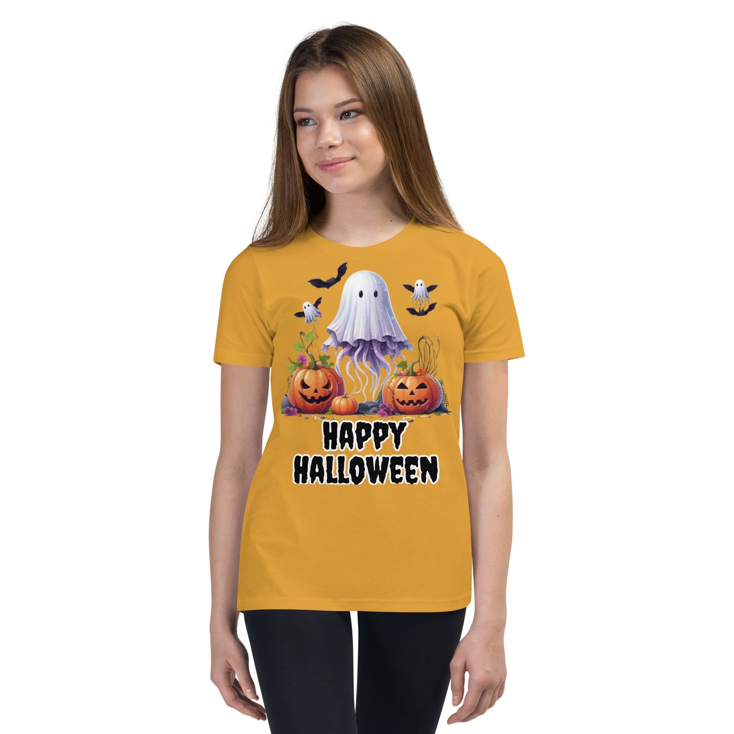 Kids Halloween T-Shirt with Spooky Jellyfish, Pumpkins, and Bats