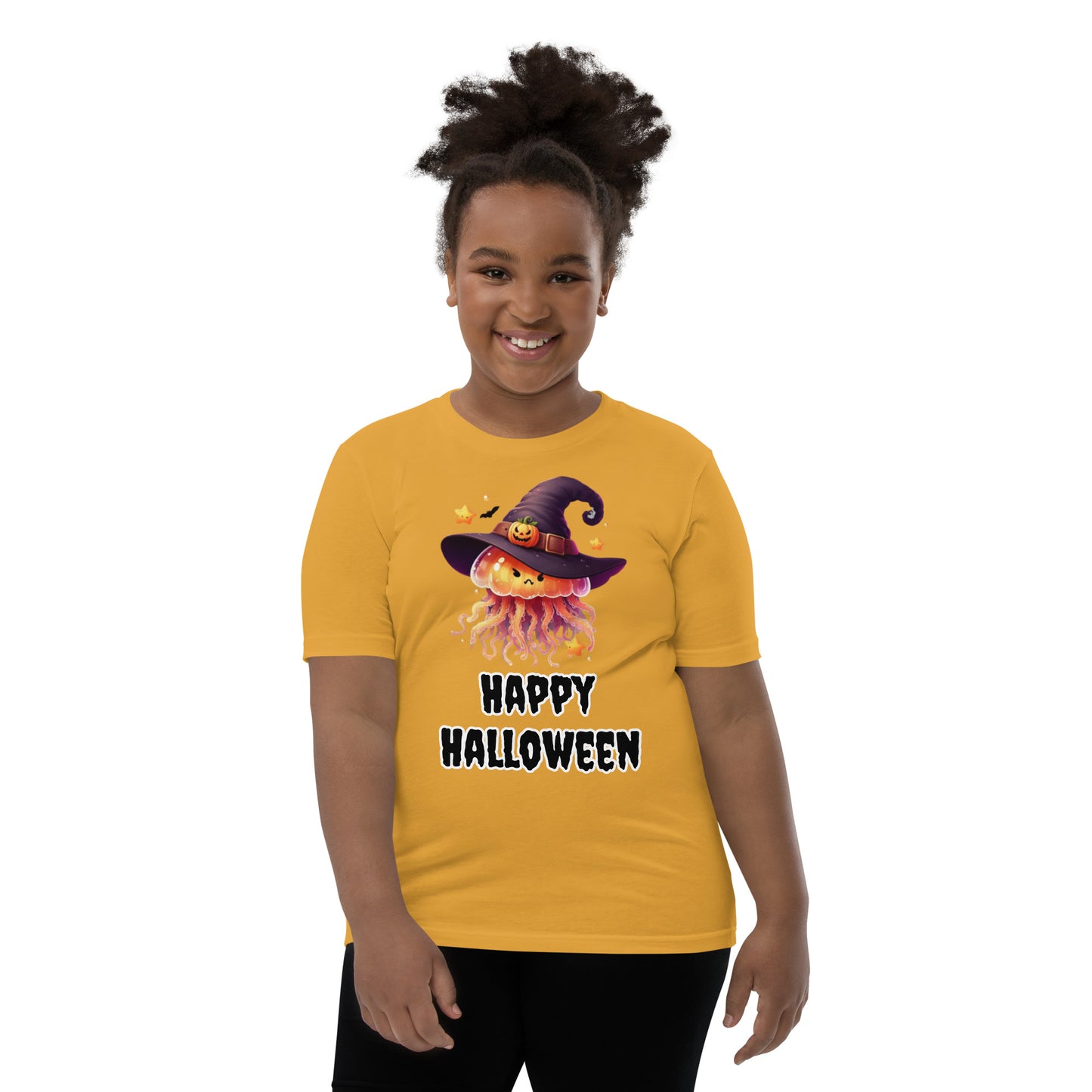 Happy Halloween Kids Tee with Jellyfish Witch - Spooky & Sweet Design