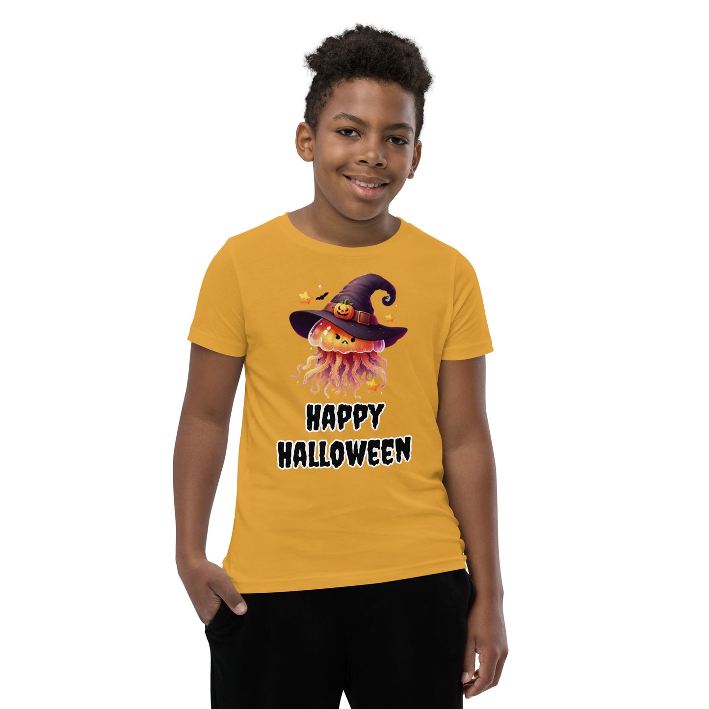 Happy Halloween Kids Tee with Jellyfish Witch - Spooky & Sweet Design