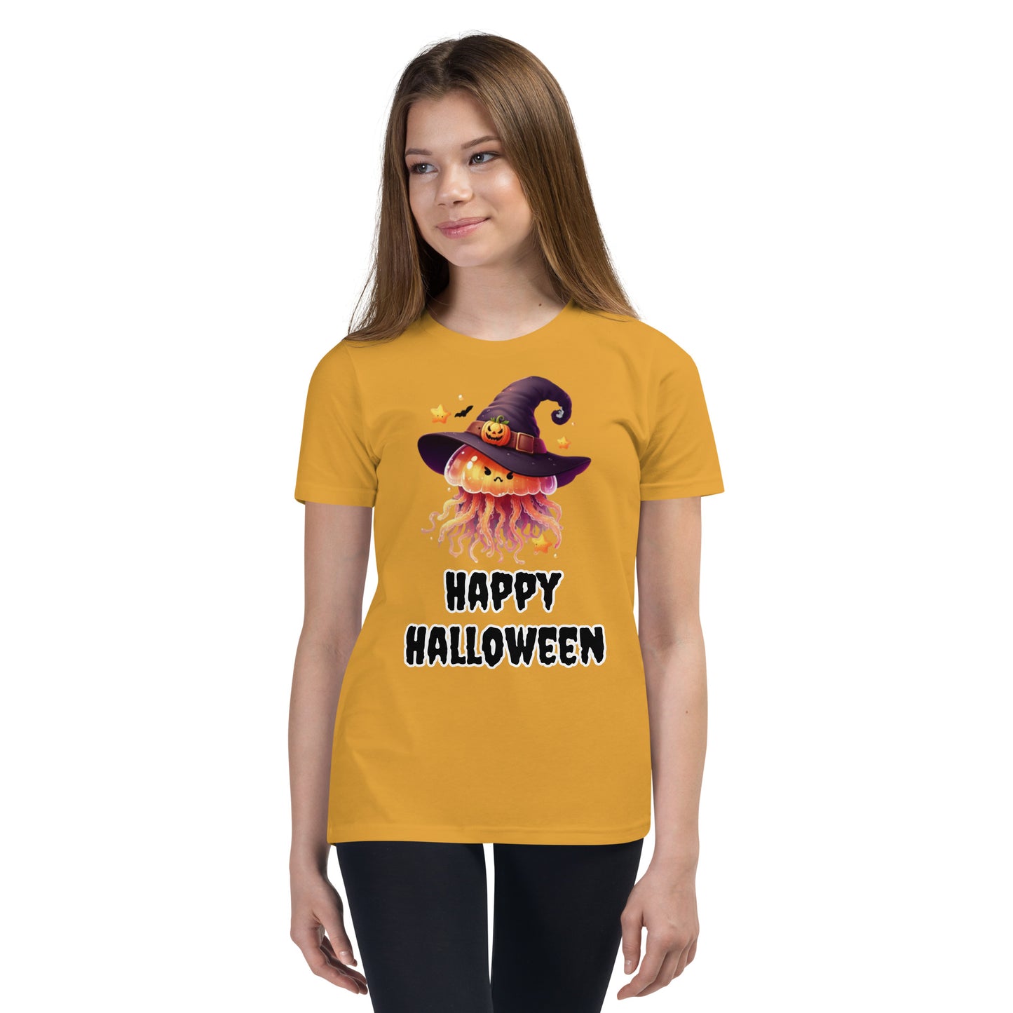 Happy Halloween Kids Tee with Jellyfish Witch - Spooky & Sweet Design