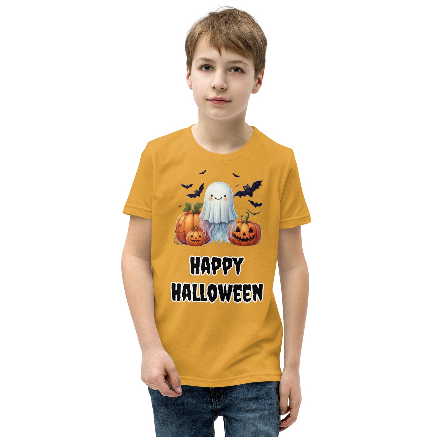 Trick-or-Treat with a Jellyfish in a Ghost Sheet Kids Shirt