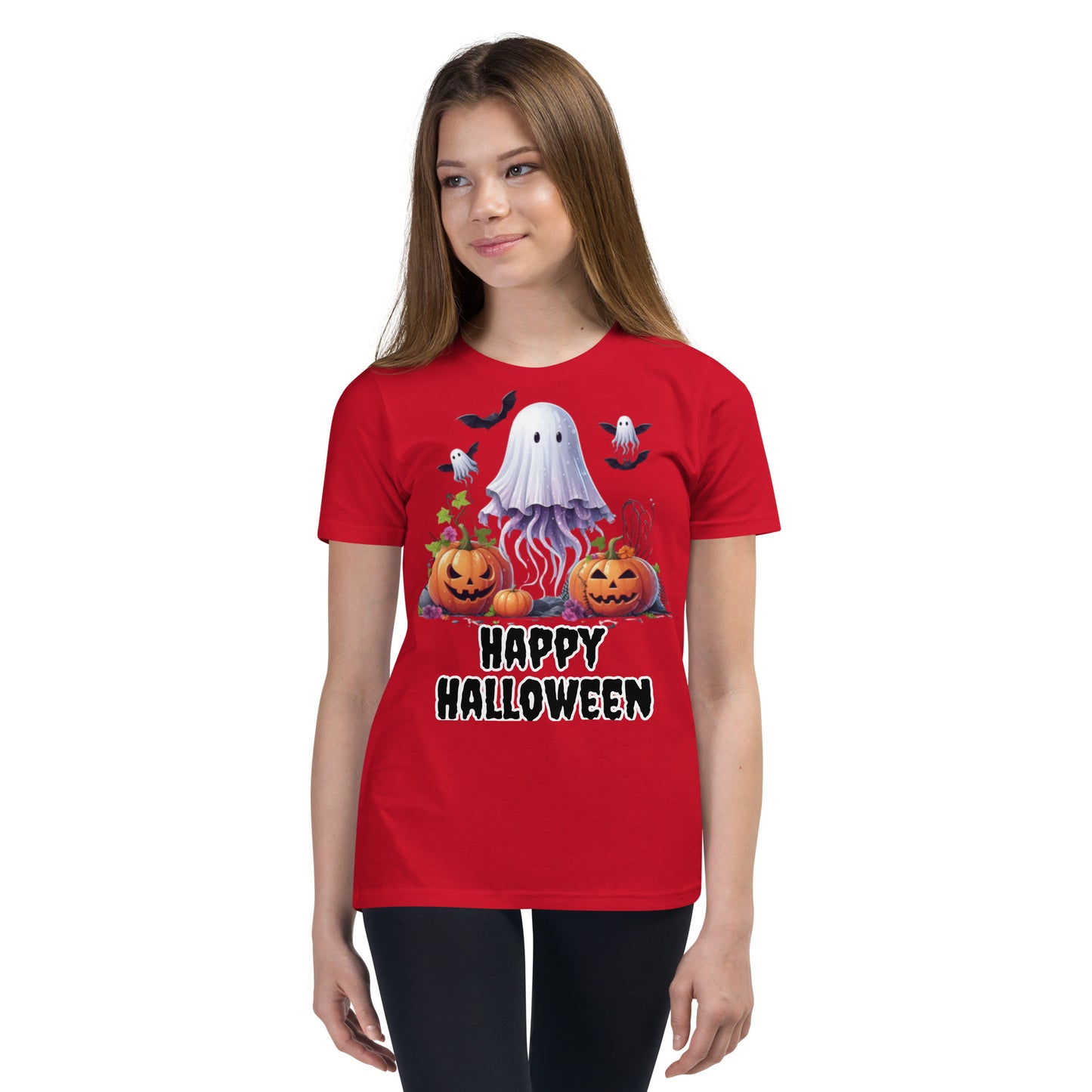 Kids Halloween T-Shirt with Spooky Jellyfish, Pumpkins, and Bats