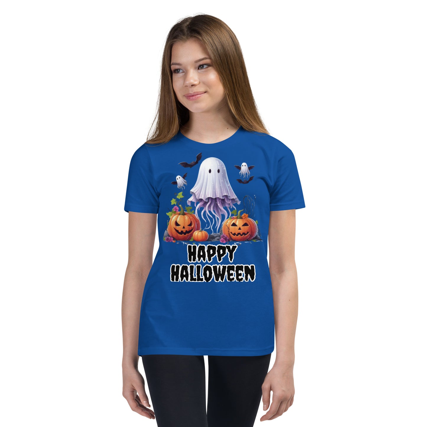 Kids Halloween T-Shirt with Spooky Jellyfish, Pumpkins, and Bats