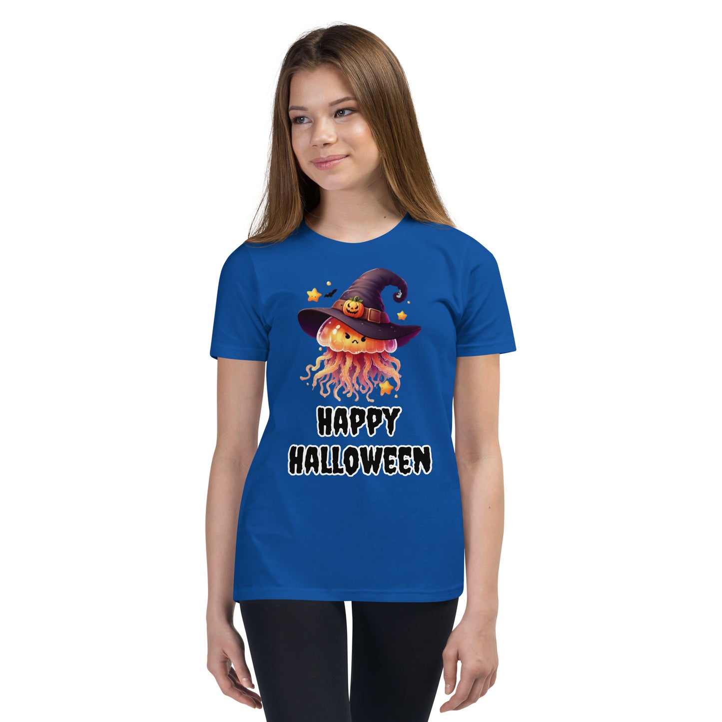 Happy Halloween Kids Tee with Jellyfish Witch - Spooky & Sweet Design