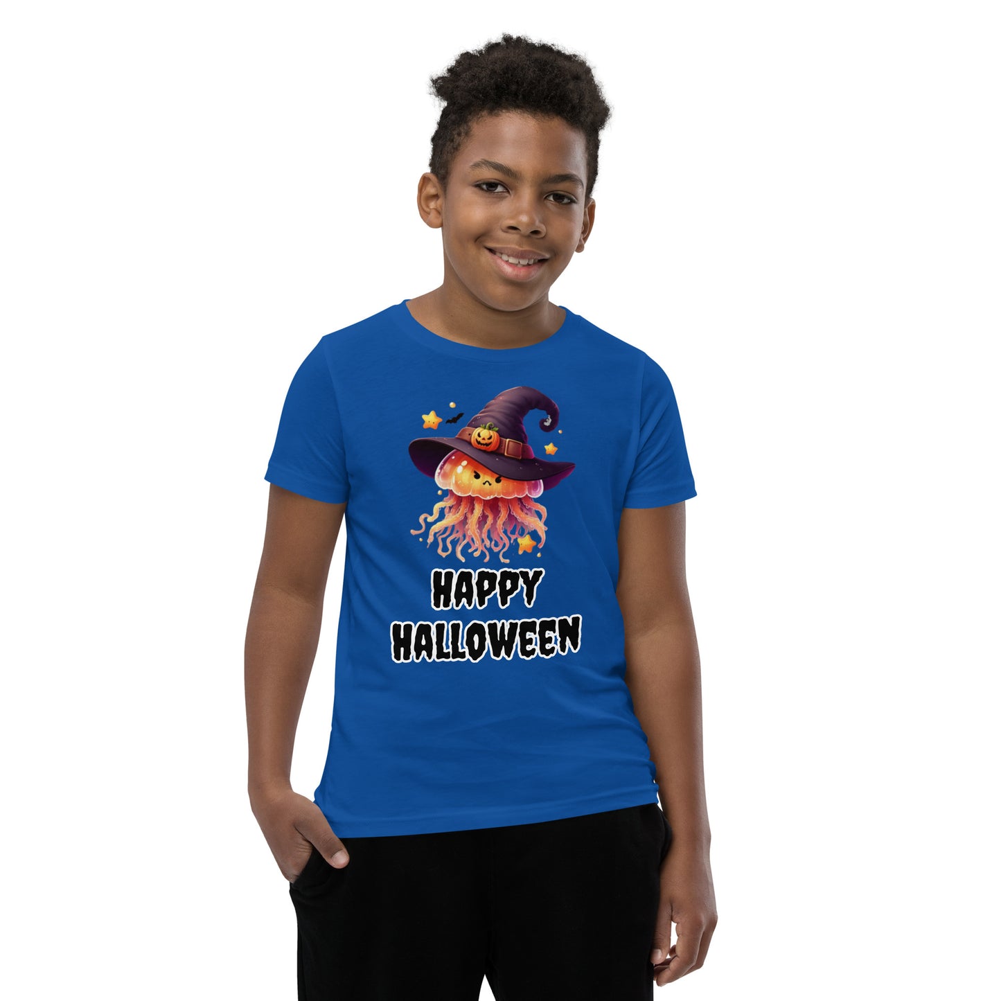 Happy Halloween Kids Tee with Jellyfish Witch - Spooky & Sweet Design