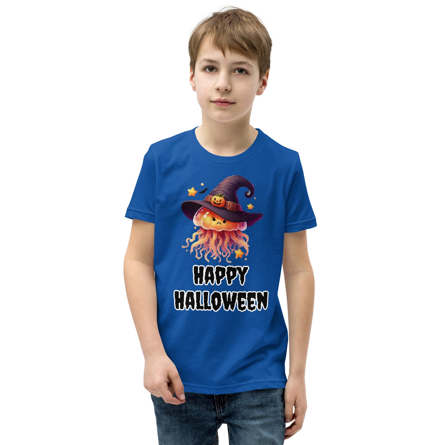 Happy Halloween Kids Tee with Jellyfish Witch - Spooky & Sweet Design