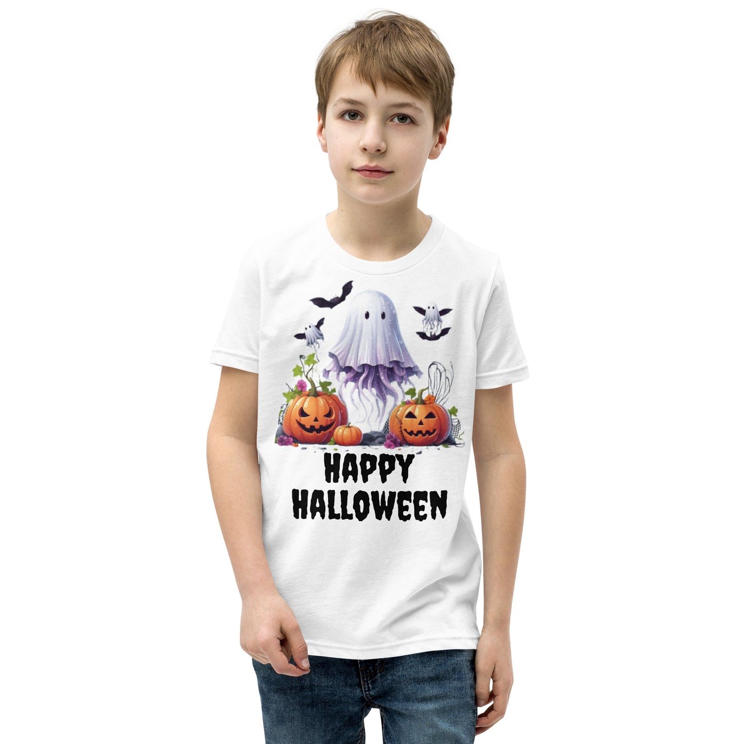 Kids Halloween T-Shirt with Spooky Jellyfish, Pumpkins, and Bats