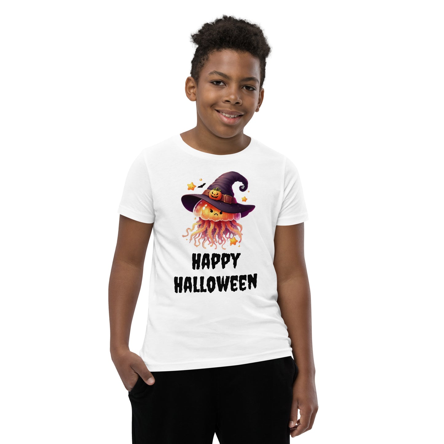 Happy Halloween Kids Tee with Jellyfish Witch - Spooky & Sweet Design