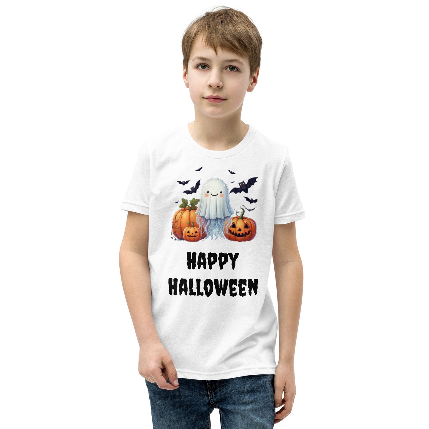 Trick-or-Treat with a Jellyfish in a Ghost Sheet Kids Shirt