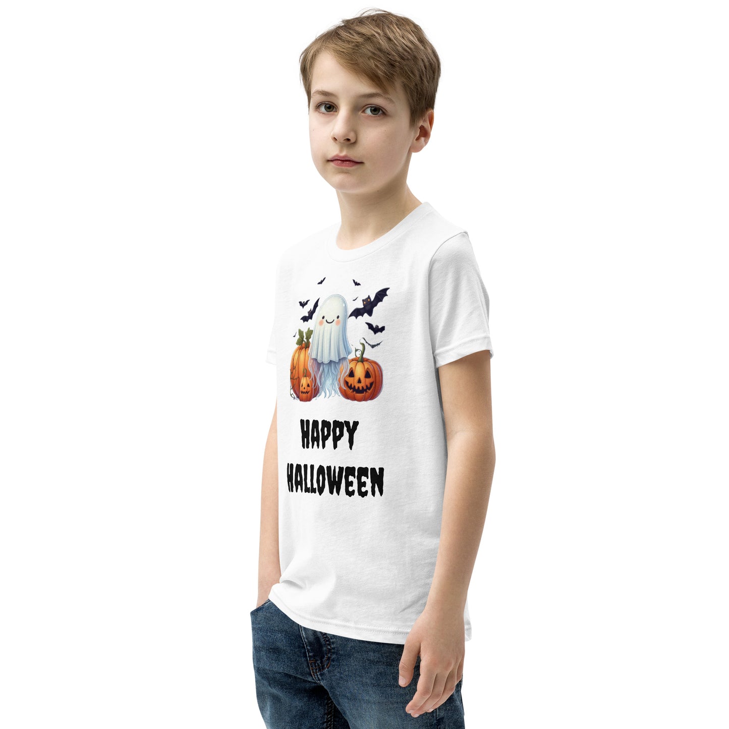 Trick-or-Treat with a Jellyfish in a Ghost Sheet Kids Shirt