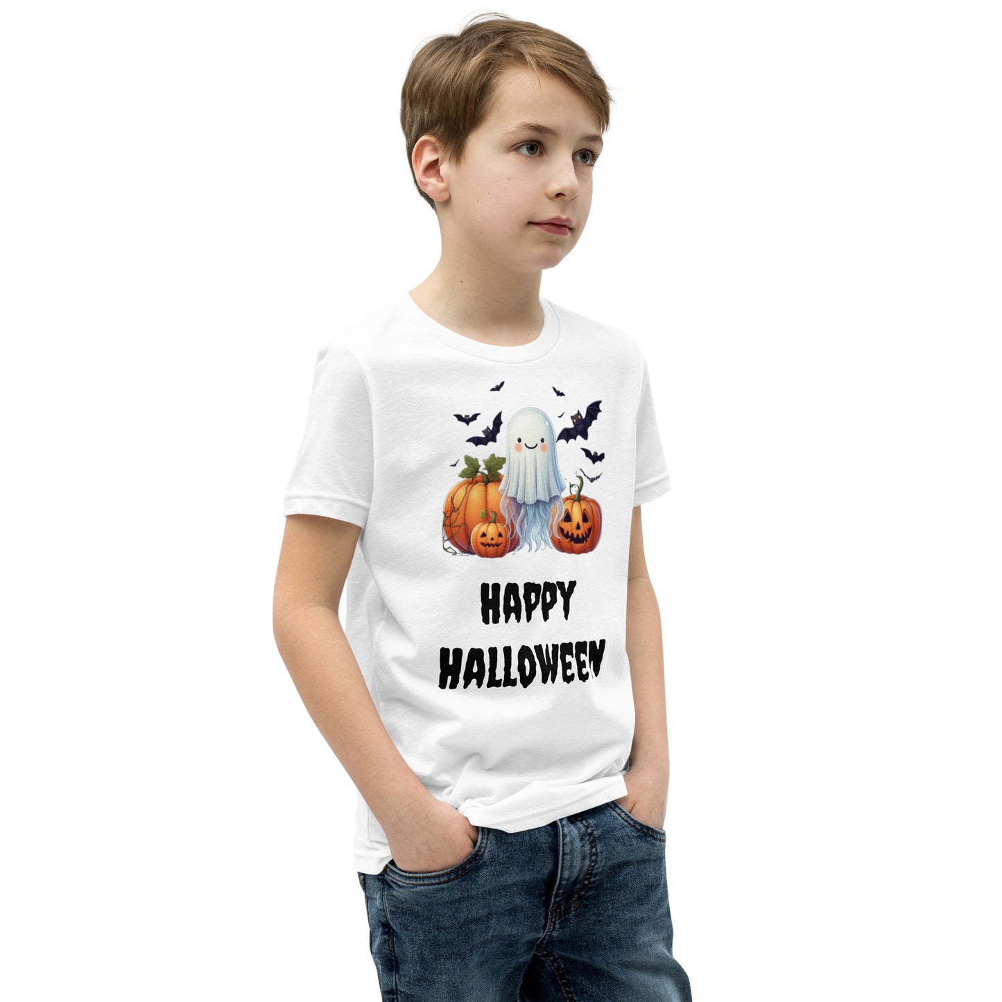 Trick-or-Treat with a Jellyfish in a Ghost Sheet Kids Shirt